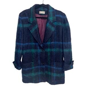 Austin Hill Jacket Womens Size 12 Mohair Plaid USA Made Coat Artsy Retro Preppy